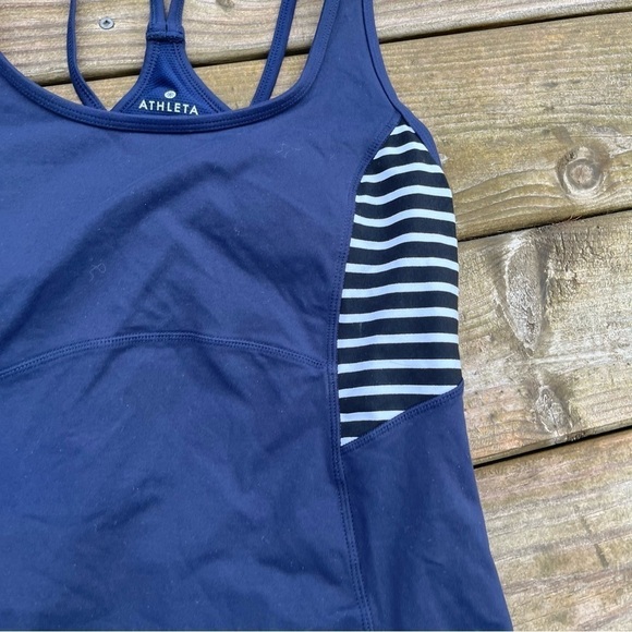 Athleta Stripe Support Top in Navy and White  M 2 in 1 yoga - Picture 5 of 10